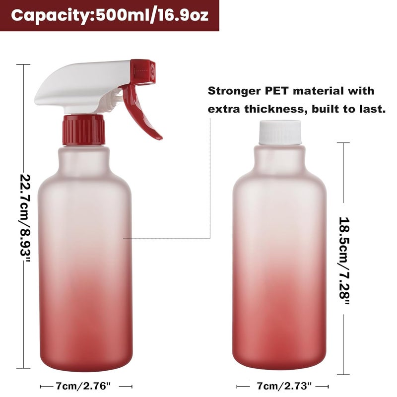 Hethyo Spray Bottles 16.9oz/500ml Plastic Spray Bottle for Hair Mist/Stream Empty Spray Bottle Heavy Duty Refillable Containers for Cleaning Solutions, Plants Gradient 2 Pack (Red) - Image 3